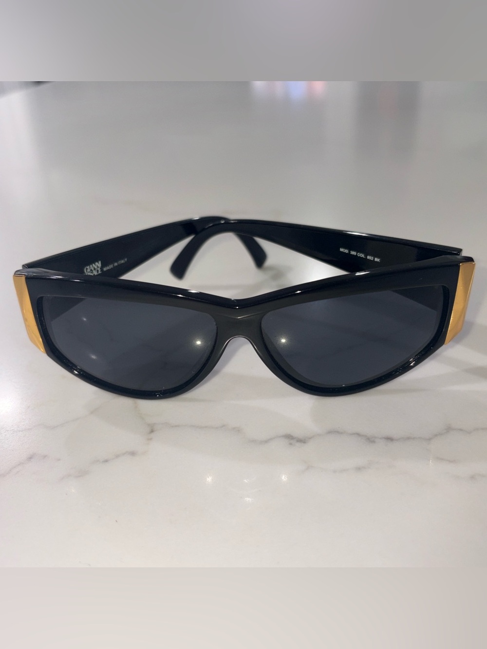 Vintage Versace Black Sunglasses with Gold Accents Y2K